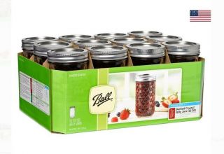 Ball Regular Mouth Canning Mason Jars,  Quilted Crystal Jelly Jars 12oz,  12 - Count