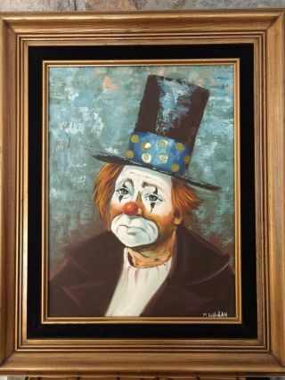 Clown Oil Painting By M.  Roldan Entitled " Sad Eyes "