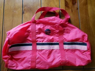 Vtg Retro Pizza Hut Red Nylon Duffle Gym Bag With Stripe 80s Red Advertising Guc