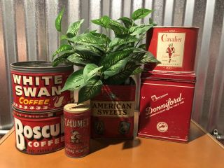 Vintage Antique Tin Red Boscul Coffee Calumet White Swan Pipe Cigarettes Powder