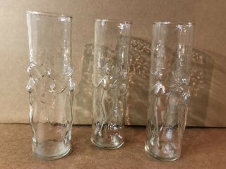Vintage Nude Lady Tall Bar Glasses 3d Debossed Set Of 3 Clear Glass Circa 1960 