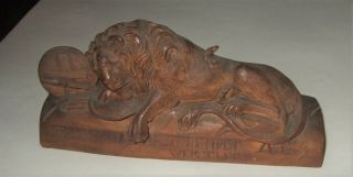 Antique Carved Lion Swiss Lion Impaled By Spear Wooden Lion Figure Swiss Virtue