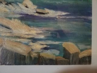 VINTAGE OIL PAINTING SEASCAPE OCEAN MAINE COAST Signed and Dated 1968 8