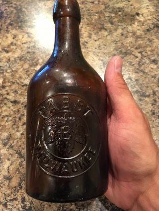Pabst Embossed Beer Bottle Milwaukee Rare Brown Amber Blob Top Rare Beauty