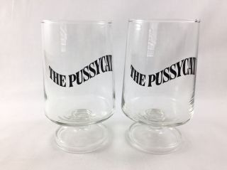 2 Vintage " Pussycat " Footed Cocktail Glasses Early Times Bourbon Barware