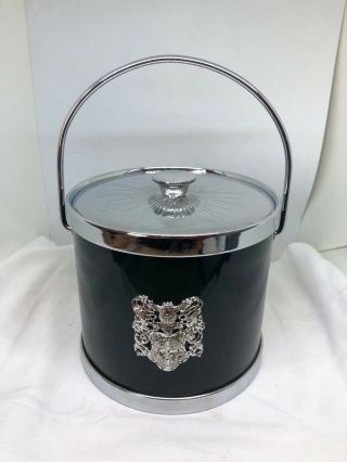 Vintage Chrome Plated Forest Green Ice Bucket With Atomic Design Lid