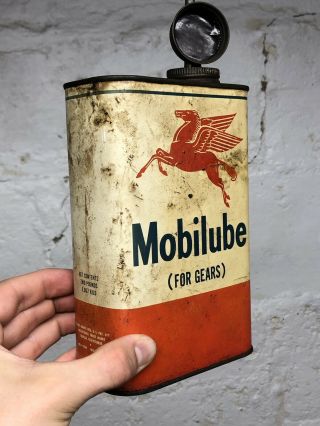 Antique Mobil Oil Pegasus Mobilube Tin Litho Can Gas Sign VTG 5