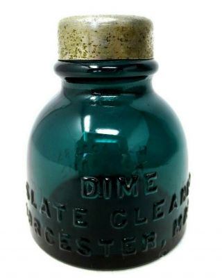 Collectible Teal Blue Green Glass Bottle - Dime Slate Cleaner - 2 - 1/2 " - Antique