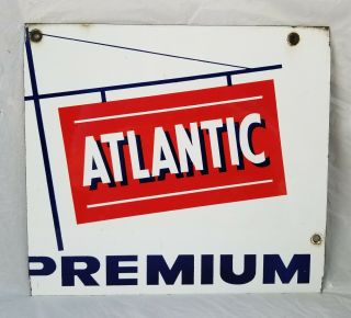 Vintage Atlantic Premium Gasoline Gas Pump Plate Porcelain Advertising Sign
