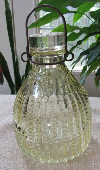 Vintage Antique Embossed Glass Fly Wasp Insect Catcher - Stopper & Wire