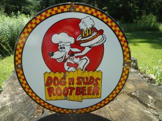 Vintage Dog N Suds Root Beer Porcelain Advertising Soda Sign