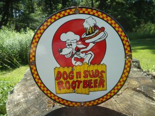 VINTAGE DOG N SUDS ROOT BEER PORCELAIN ADVERTISING SODA SIGN 4
