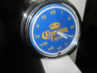 Corona Beer Electric Neon Lighted Up Around Face And Battery Clock