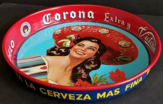 Corona Extra Victoria Son Cervezas Modelo Lady & Hat Advertising Round Beer Tray