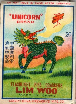 Unicorn Brand Firecracker Label,  C1,  20 