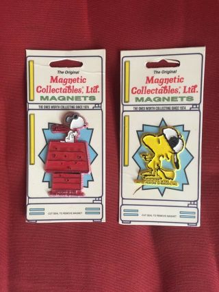 Vintage Snoopy Flying Ace And Woodstock Magnets On Package 1965 Magnetic