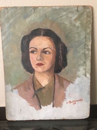 Henri Burkhard Oil Painting On Pressed Board Portrait Of A Woman Signed No Frame