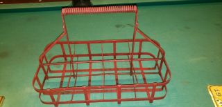 Rare Red Antique Metal Wire Motor Oil Bottle Carrier Crate Mobil Station