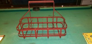 RARE RED Antique Metal Wire Motor Oil Bottle Carrier Crate MOBIL STATION 6