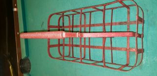 RARE RED Antique Metal Wire Motor Oil Bottle Carrier Crate MOBIL STATION 7