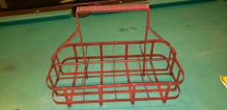 RARE RED Antique Metal Wire Motor Oil Bottle Carrier Crate MOBIL STATION 8