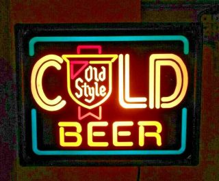 Vintage Old Style Cold Beer Sign Light,  Heileman Brewery - Neon Looking