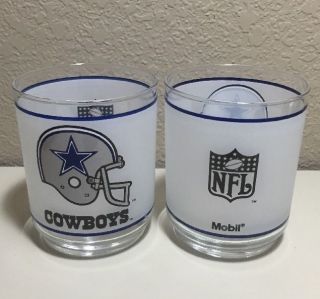 Vintage Dallas Cowboys Nfl Mobile Frosted Old Fashion Glass Set Of 2