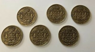 Vintage Set Of 6 Brass (?) Coasters Of Portuguese 1000 Reis Coin