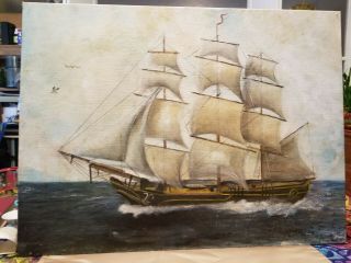 Vintage Tall Ship Painting From 1972 Done By 13 Year Old Artist F I Barrs
