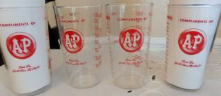 Vintage A&P Grocery Store Glasses Measuring Cup Tumblers 8 oz x 4 2