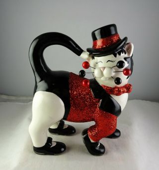Amy Lacombe Whimsiclay Red Black White Cabaret Cat Figurine