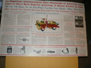 Hayes No.  44 Four Wheel 2 Row Corn Planter Farm Tools Inc Advertising Brochure