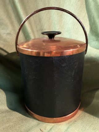 Vintage Copper Craft Guild Black Photo Leather And Copper Ice Bucket
