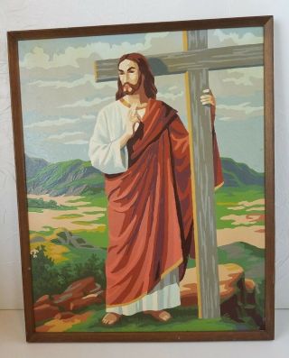 Vintage Paint By Number Jesus Christ Framed Cross