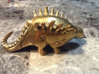 Metal Brass Dinosaur Figurine Vintage Old Spiny 2 1/4 In.  X 5 In.  Decor Paper Wt