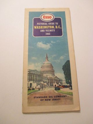 Vintage 1942 Esso Pictorial Washington Dc Oil Gas Service Station Road Map