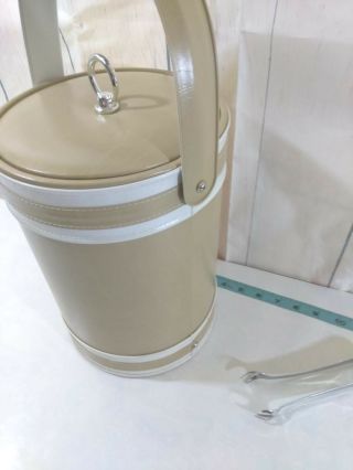 Vintage Georges Briard Ice Bucket,  Large Faux Tan Leather w/ Tongs 2