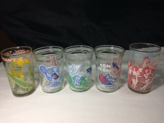 Welchs Jelly Jars Glasses 1973 Archie,  1974 Tweety,  Tom And Jerry Sports & Movie