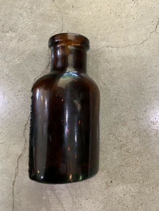 POISON BOTTLE Antique Amber Glass 3.  5” Tall VTG Rare Early 1900s Embossed 8