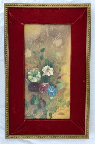 Morning Glory Blossoms Antique Folk Art Late 19th Century Oil Painting On Canvas