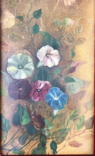 Morning Glory Blossoms Antique Folk Art Late 19th Century Oil Painting on Canvas 3