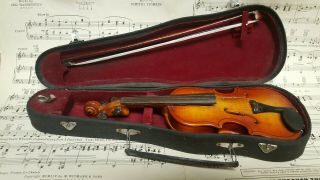 Vintage Salesman Sample 9 " Miniature Wooden Violin With Case