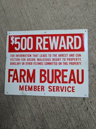 Vintage Farm Bureau $500 Reward Sign 1970 