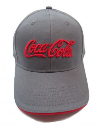 Coca - Cola Gray With Red Logo Baseball Cap Hat Adjustable Closure 100 Cotton