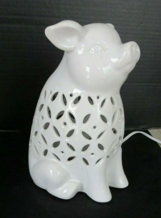 Valerie Parr Hill Pig Table Lamp / Accent Light 9 " Tall Ivory White Ceramic