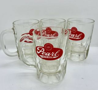 Set Of 4 Vintage Pearl Lager Beer Texas Clear Drinking Mug Stein 5 " Tall