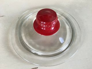 Vintage Glass Toms Peanut Or Candy Jar Lid Top Red Embossed " Tom 