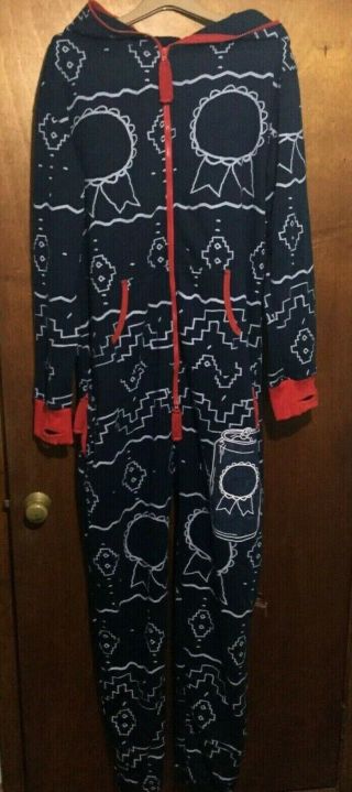 Pabst Blue Ribbon Pbr Adult One Piece Sleeper Pajama Party Xl Beer Frat Full Zip