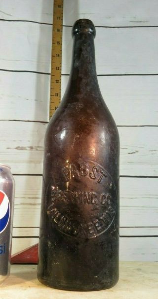 Rare Antique Large Brown Pabst Brewing Co Applied Top Sb & G Co Base Blown Bott