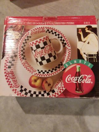 Vintage Coca Cola 12 Piece Dinnerware Set Checkers Diner